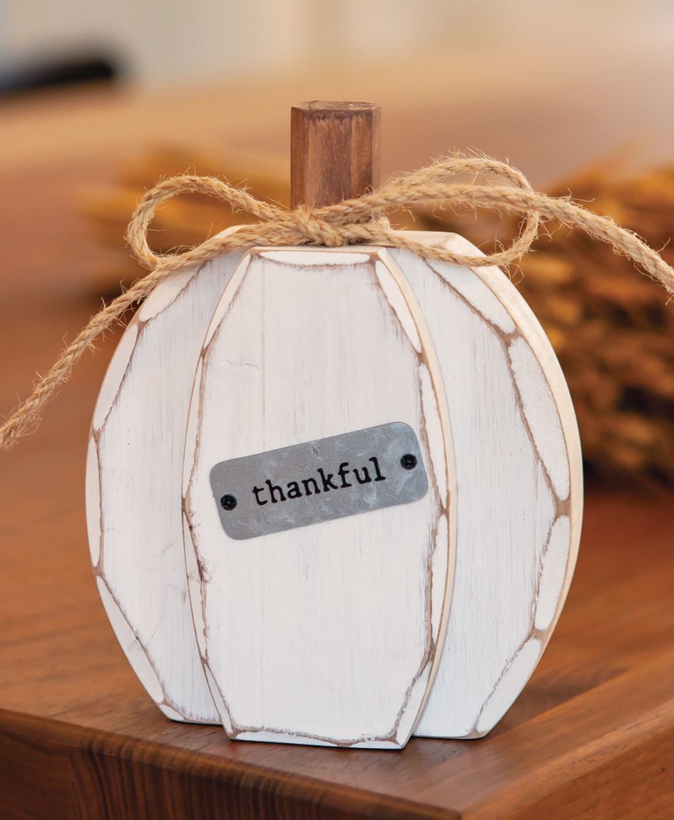 White Chunky Thankful Pumpkin Sitter