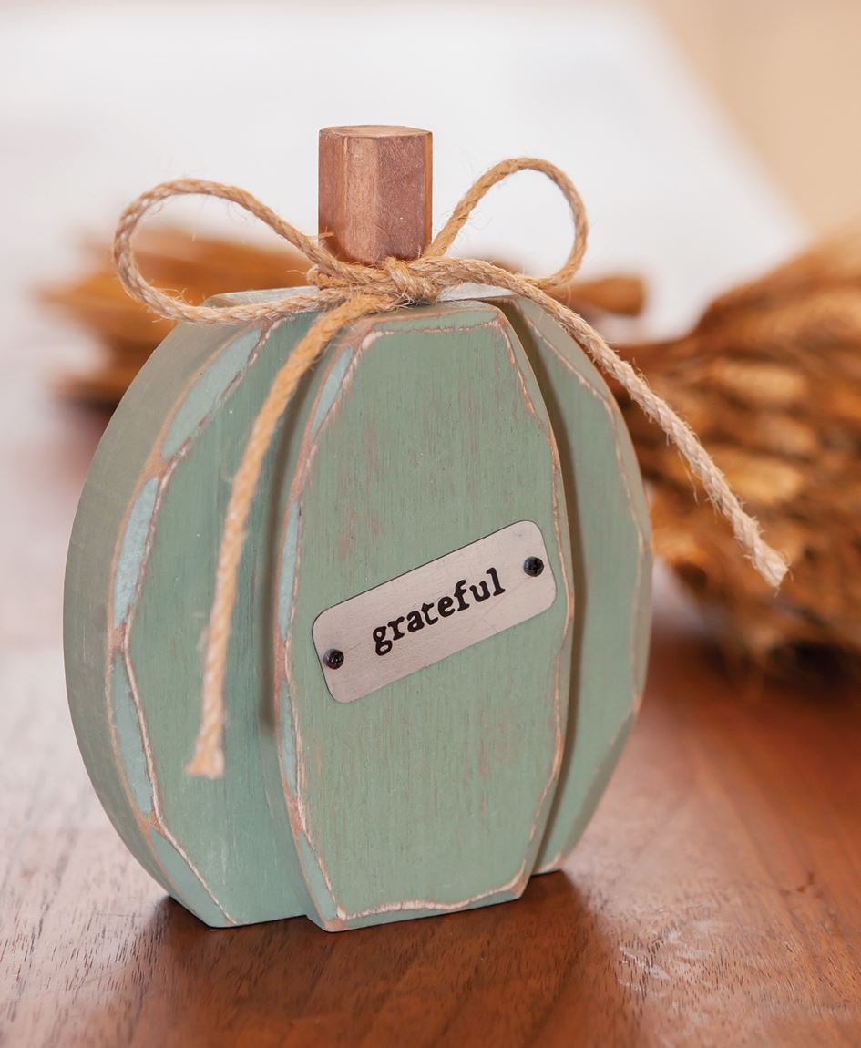 Teal Chunky Grateful Pumpkin Sitter