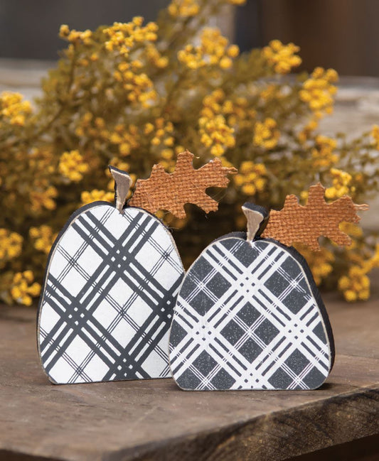 Black Plaid Freestanding Pumpkins – Set of 2
