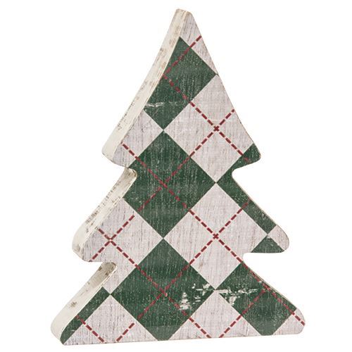 Distressed Wooden Plaid Christmas Trees, 2/Set