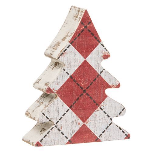 Distressed Wooden Plaid Christmas Trees, 2/Set