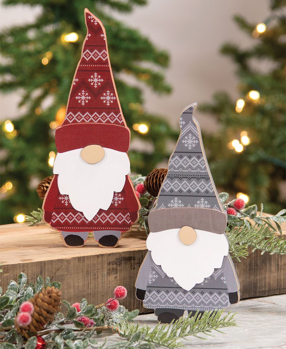 Layered Wooden Sweater Gnome Sitter, 2 Asstd.
