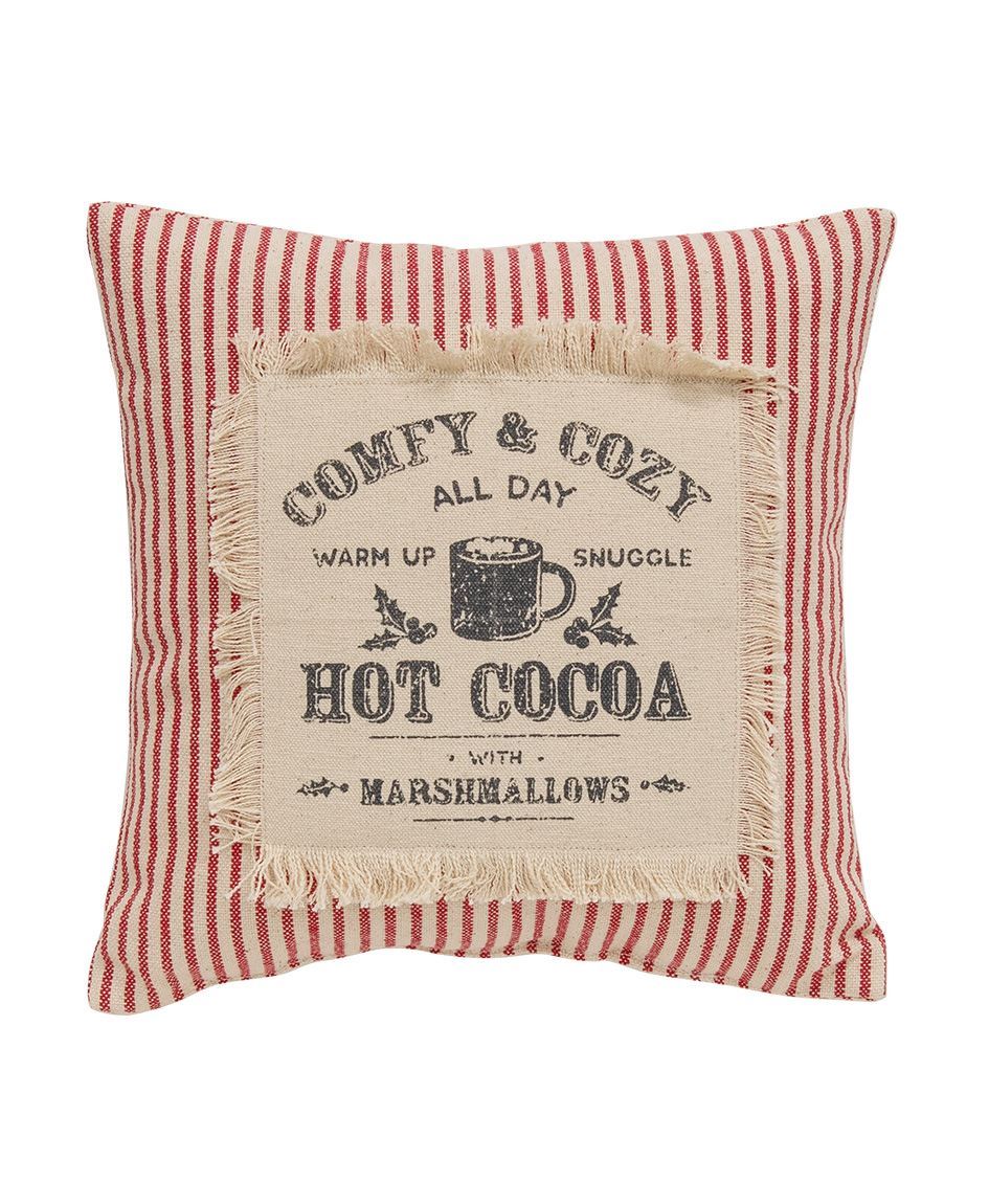 Comfy & Cozy All Day Red Ticking Stripe Pillow, 10" Sq.