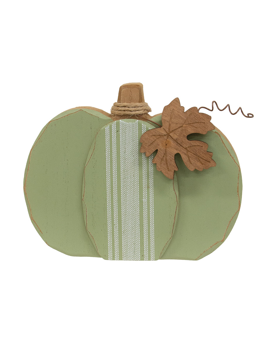 Distressed Chunky Wooden Feed Sack Stripe Pumpkin w/Leaves Sitter, 3 Asstd.