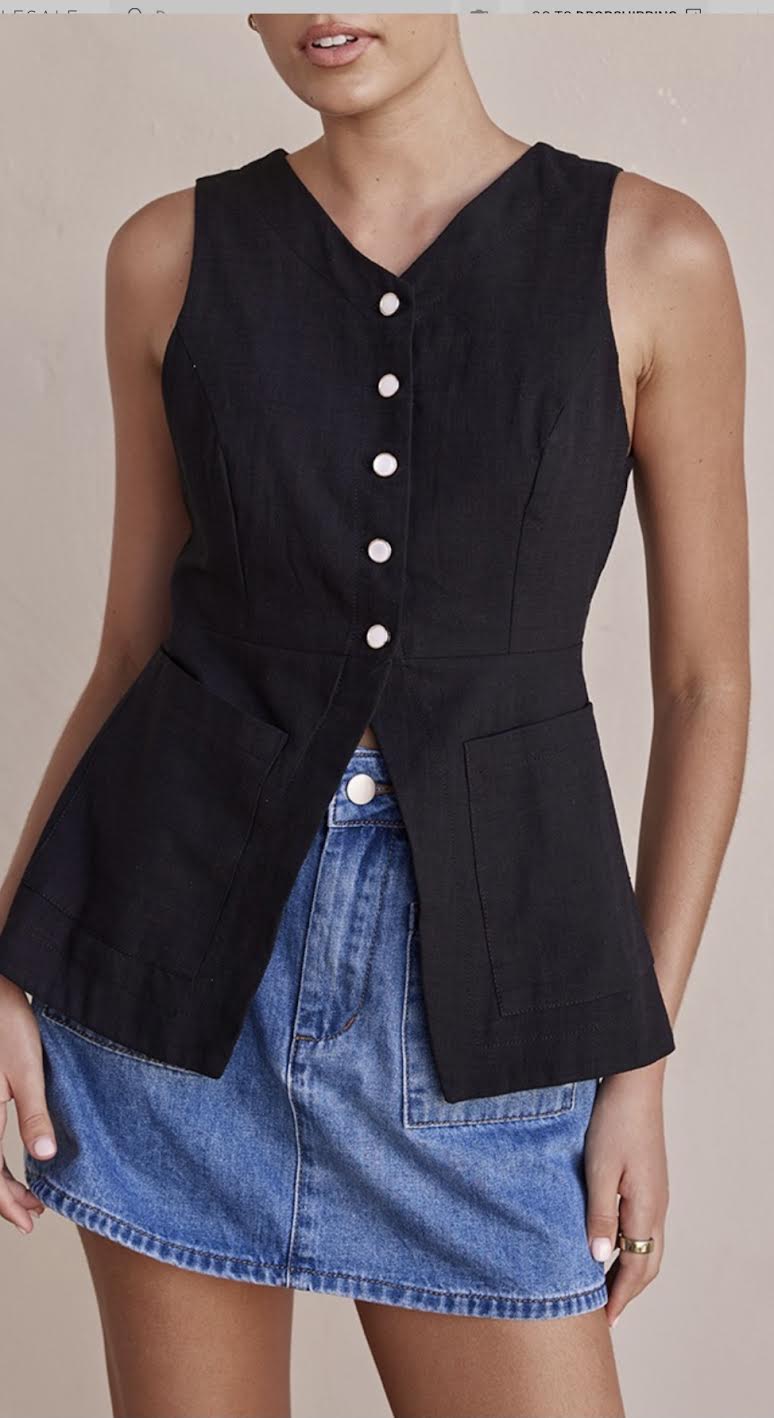 Summer Suit Vest for Women Business Casual Sleeveless Button Down V Neck Waistcoat BLACK