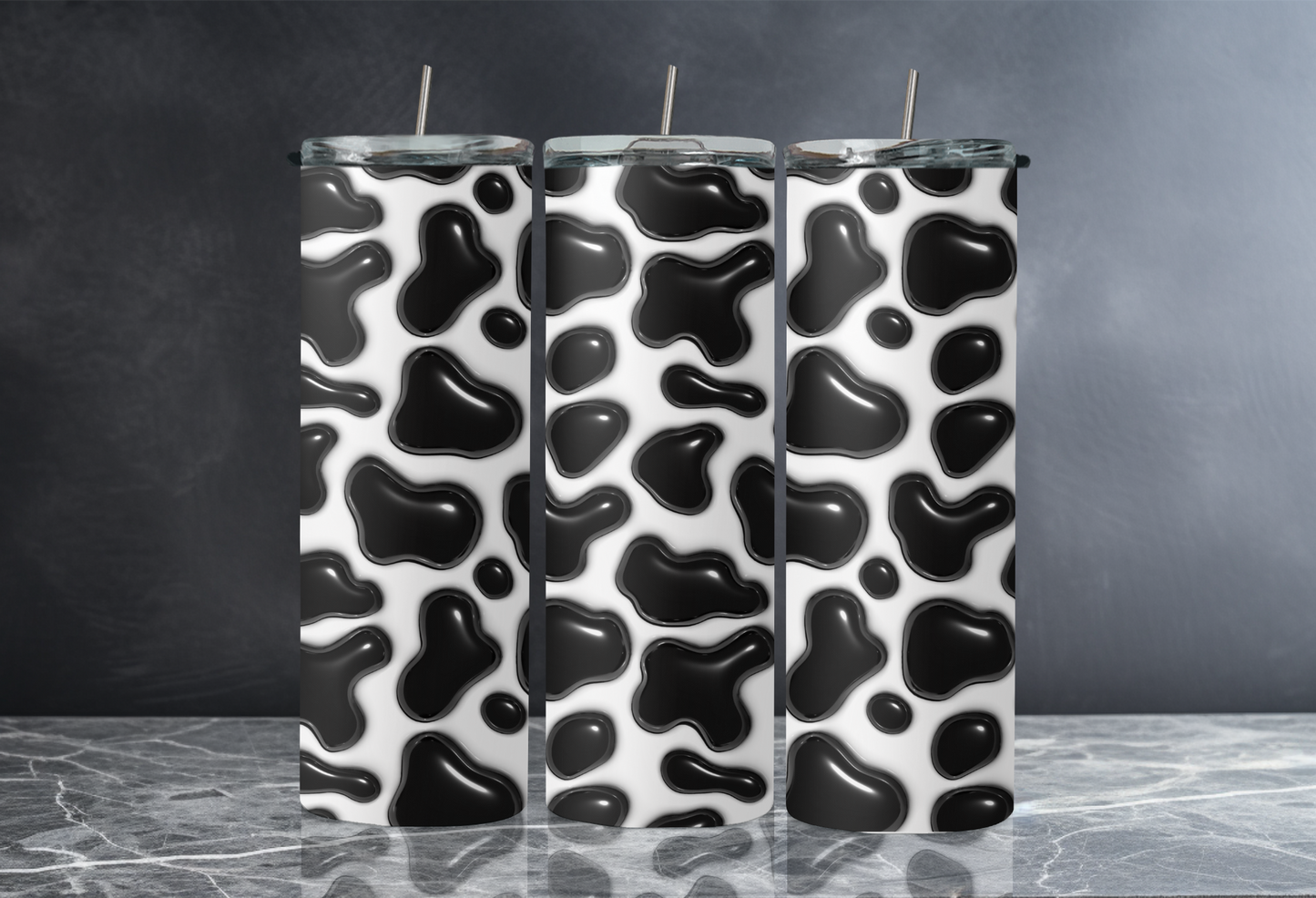 20 oz Skinny Tumbler - Cow Print Inflated