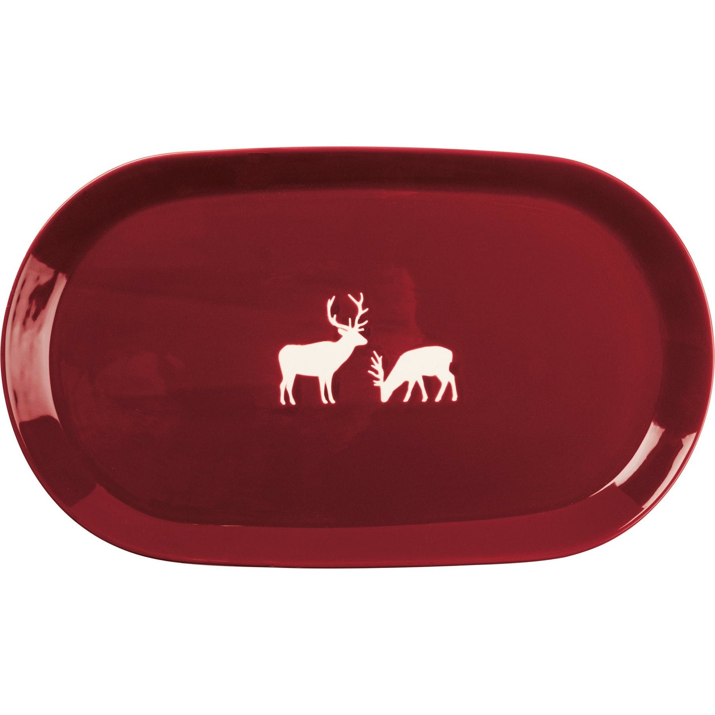 Deer Oval Platter – Red Stoneware Christmas Serving Dish