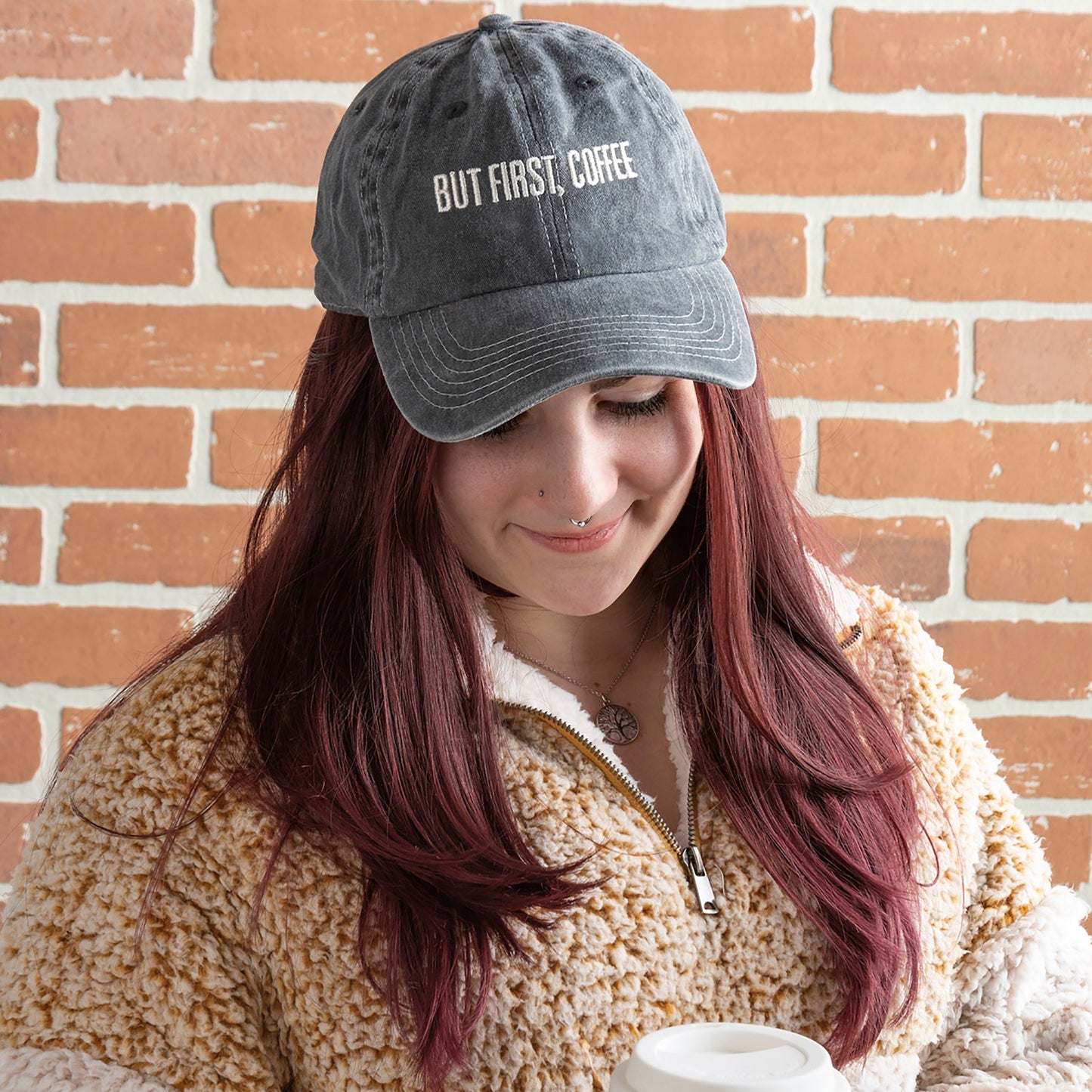 But First, Coffee Baseball Cap – Charcoal Cotton Hat