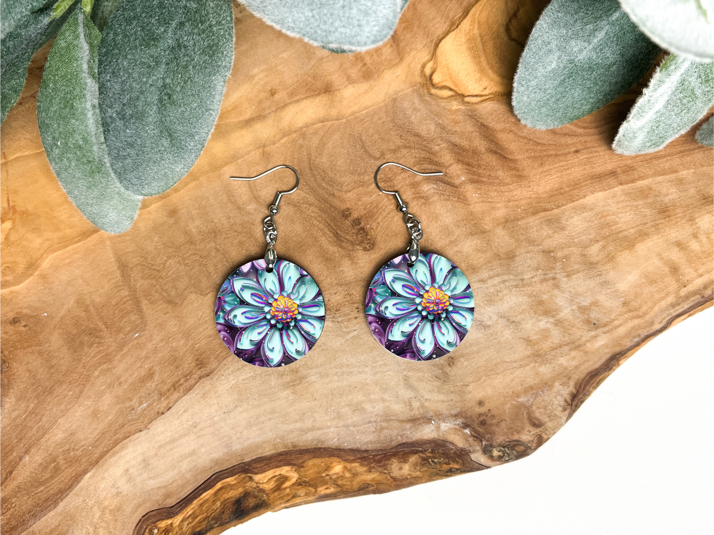 3D Flower Round Earrings