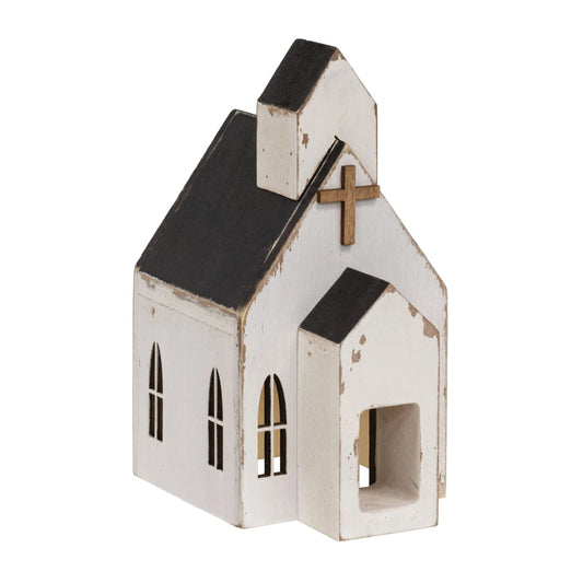 Distressed White Wooden Church Sitter