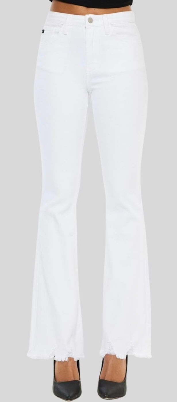 Kancan White High Rise Raw Hem Bootcut Jeans