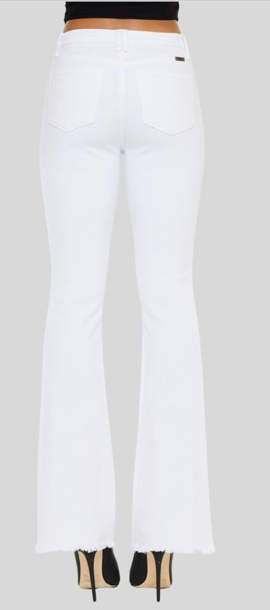 Kancan White High Rise Raw Hem Bootcut Jeans