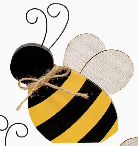 Wooden Bee Sitter with Burlap Wings – 3 Assorted Designs