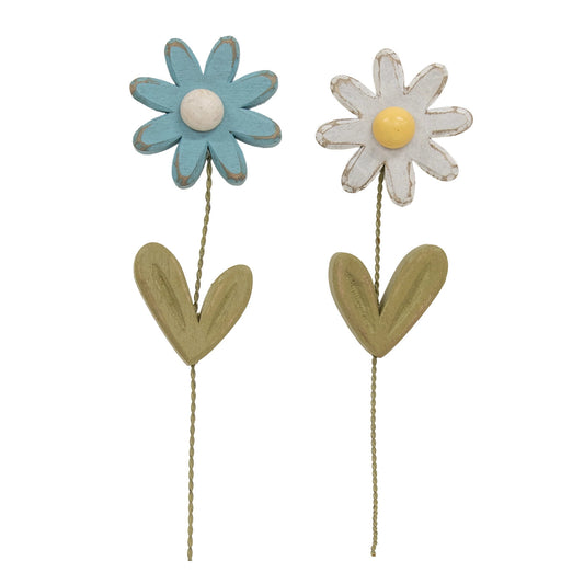 Distressed Wood Daisy Magnet – White