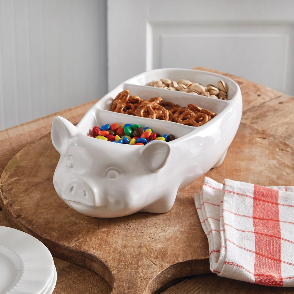 Piglet Divided Bowl β Ceramic Farmhouse Serving Dish