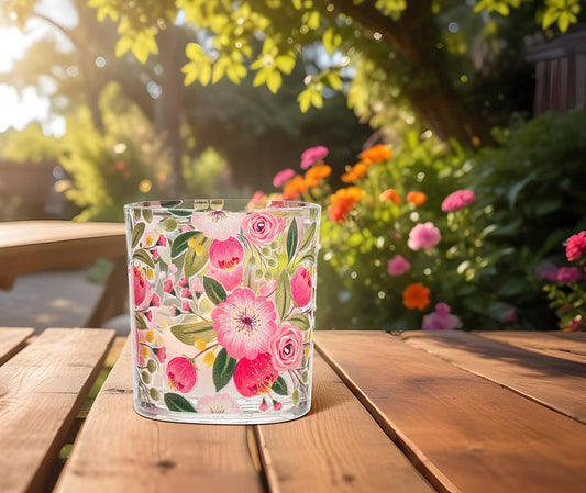 Bright Florals Glass Votive Holder