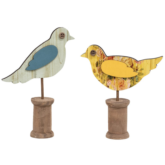 Cottage Rose Wooden Bird on Spool – Yellow
