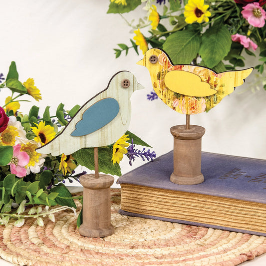 Cottage Rose Wooden Bird on Spool – Assorted