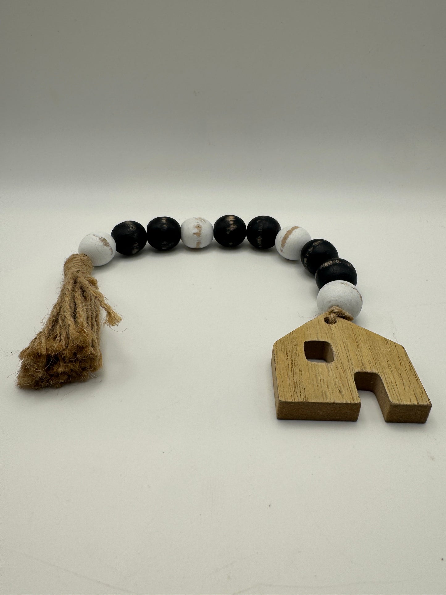 Black & White Beaded Garland with Wooden House Charm β 13"