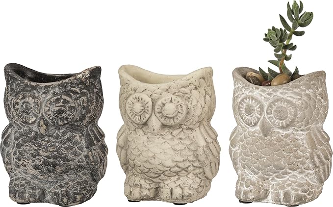 Cement Owl Planter – Indoor & Outdoor Garden Decor - Antique White