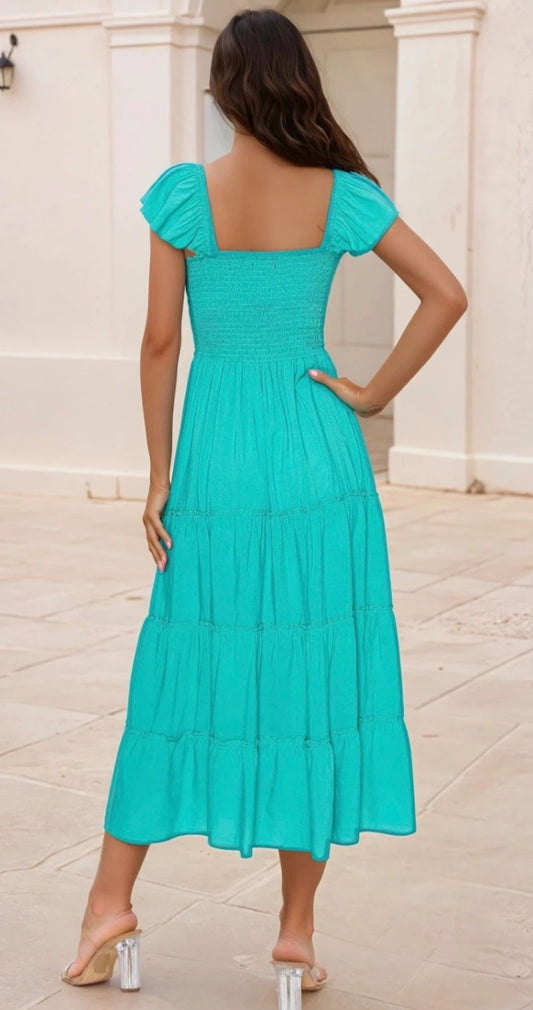 Palm Spring Maxi Dress - Small - Turquoise