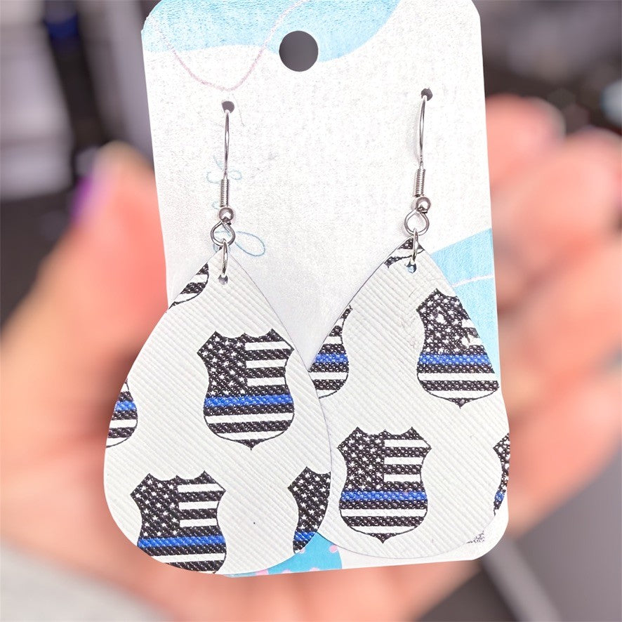 Police Badge Teardrop Earrings (00L0K4)