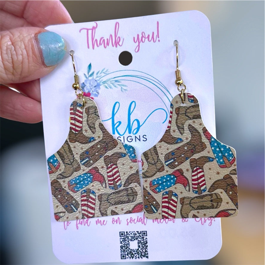 2” Cow Tag American Boots Earrings (00L0DW)