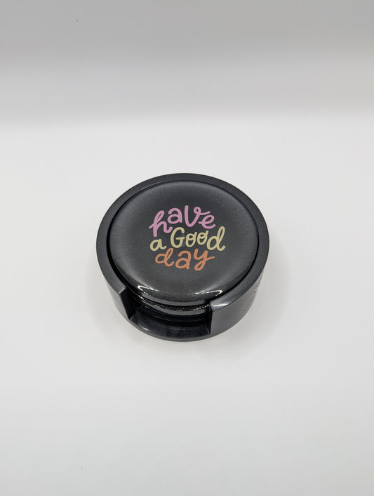 Resin Coaster set by Poured - Round - Black Groovy