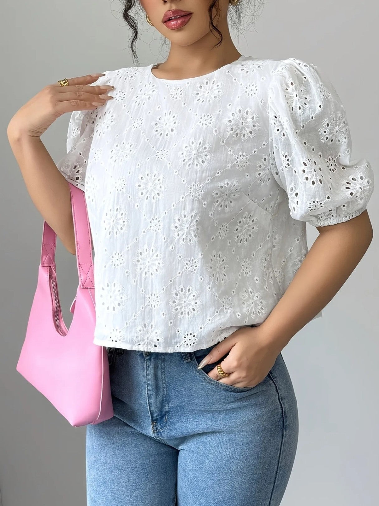 Puff Sleeve Tie-Back Blouse Top - White - Small