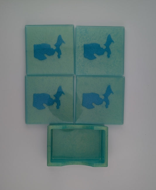 Poured Michigan coaster set with holder