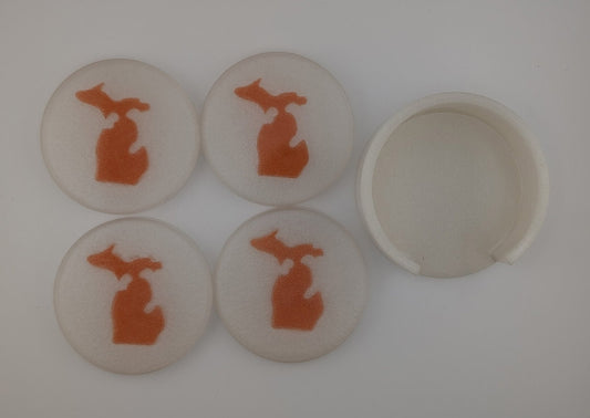 Resin Coaster set by Poured - Round - Michigan Orange/White