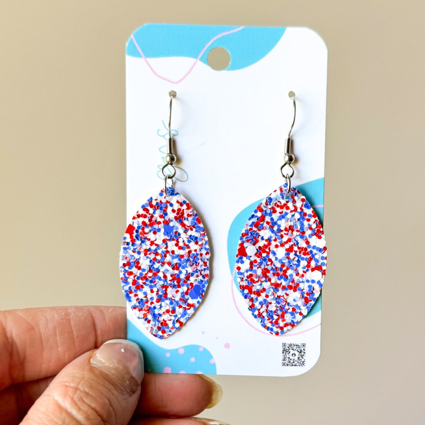 1" RWB Glitter Marquise Earrings (00L0NB)