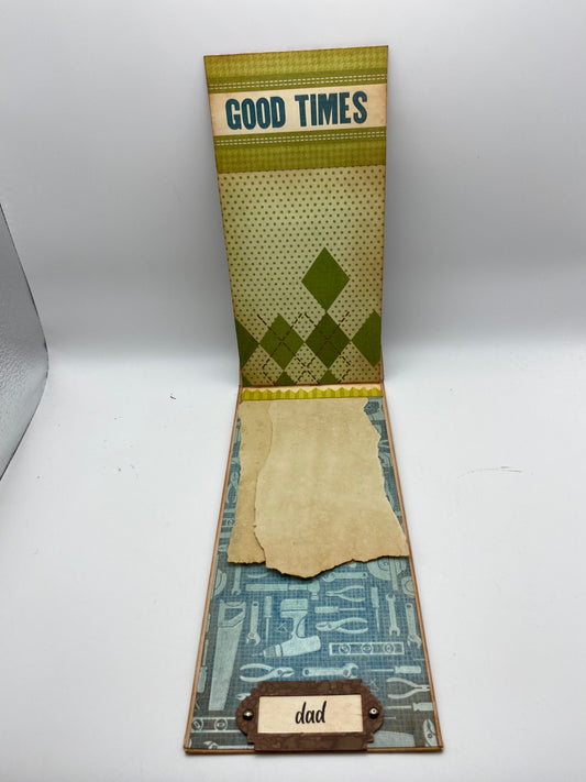 Handmade Fathers Day interactive Tag/Card - Multicolor (Predominantly Brown, Red, Blue, Green) - 8.5" x 4"