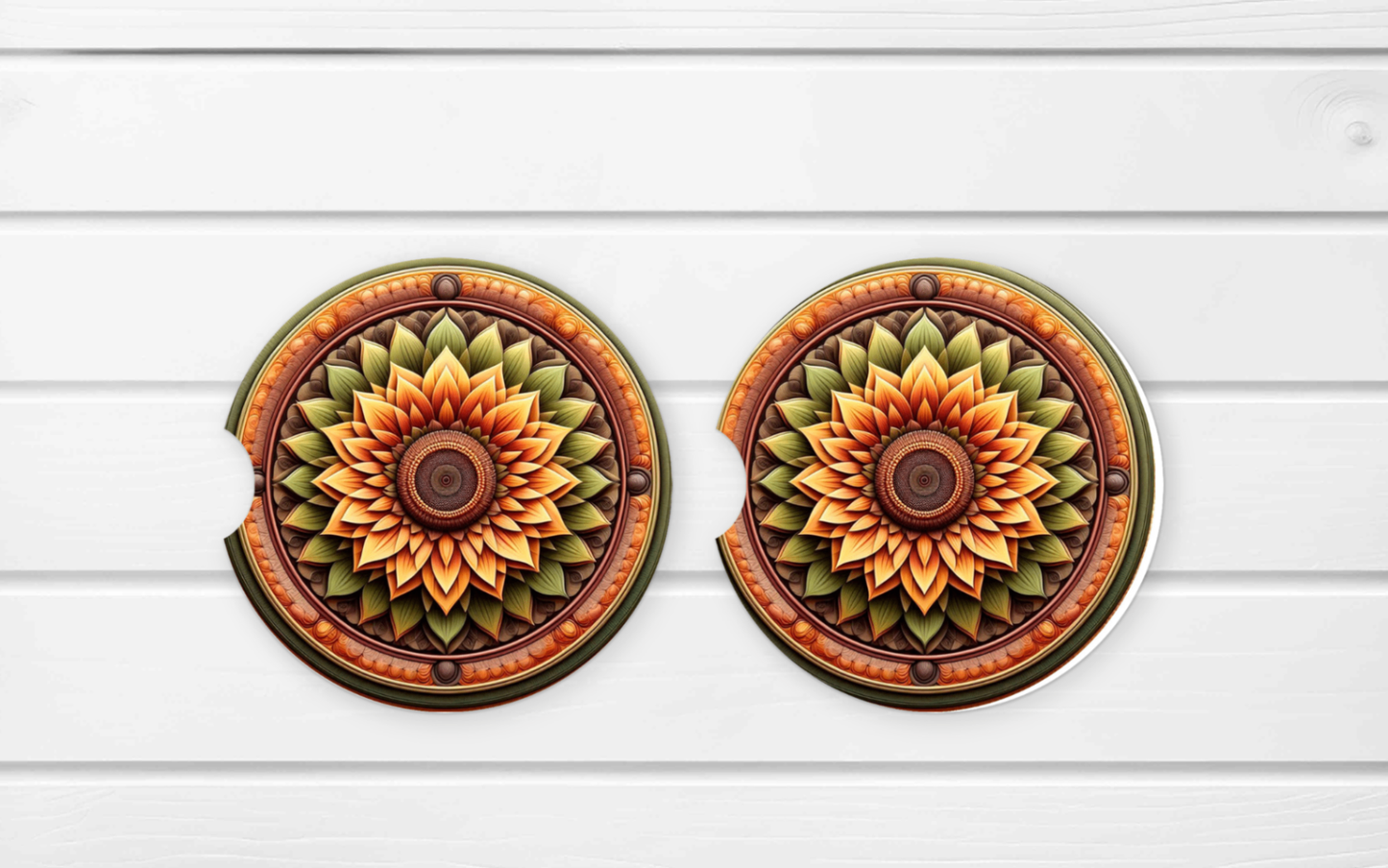 Ceramic Car Coaster Set - (E50D) Sunflower