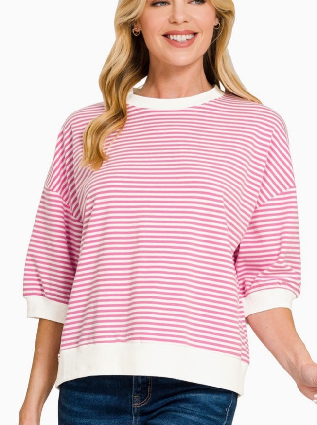 Zenana Top - Pink and White - Small