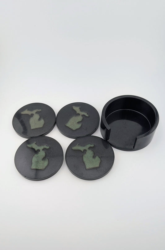 Resin Coaster set by Poured - Round - Michigan Black