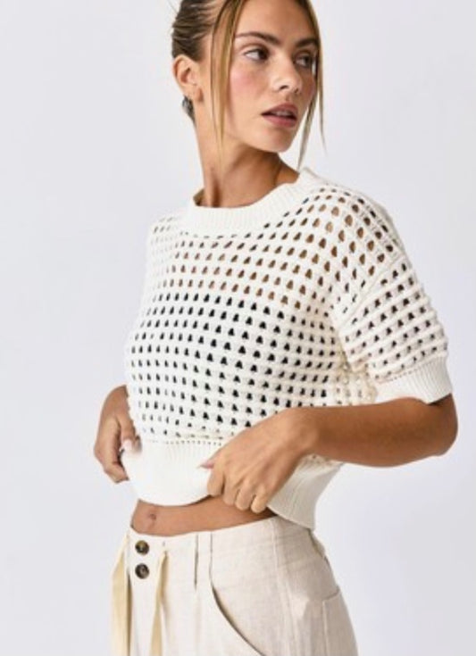 Papermoon ,Crochet crop Sweater - Off-white - Small