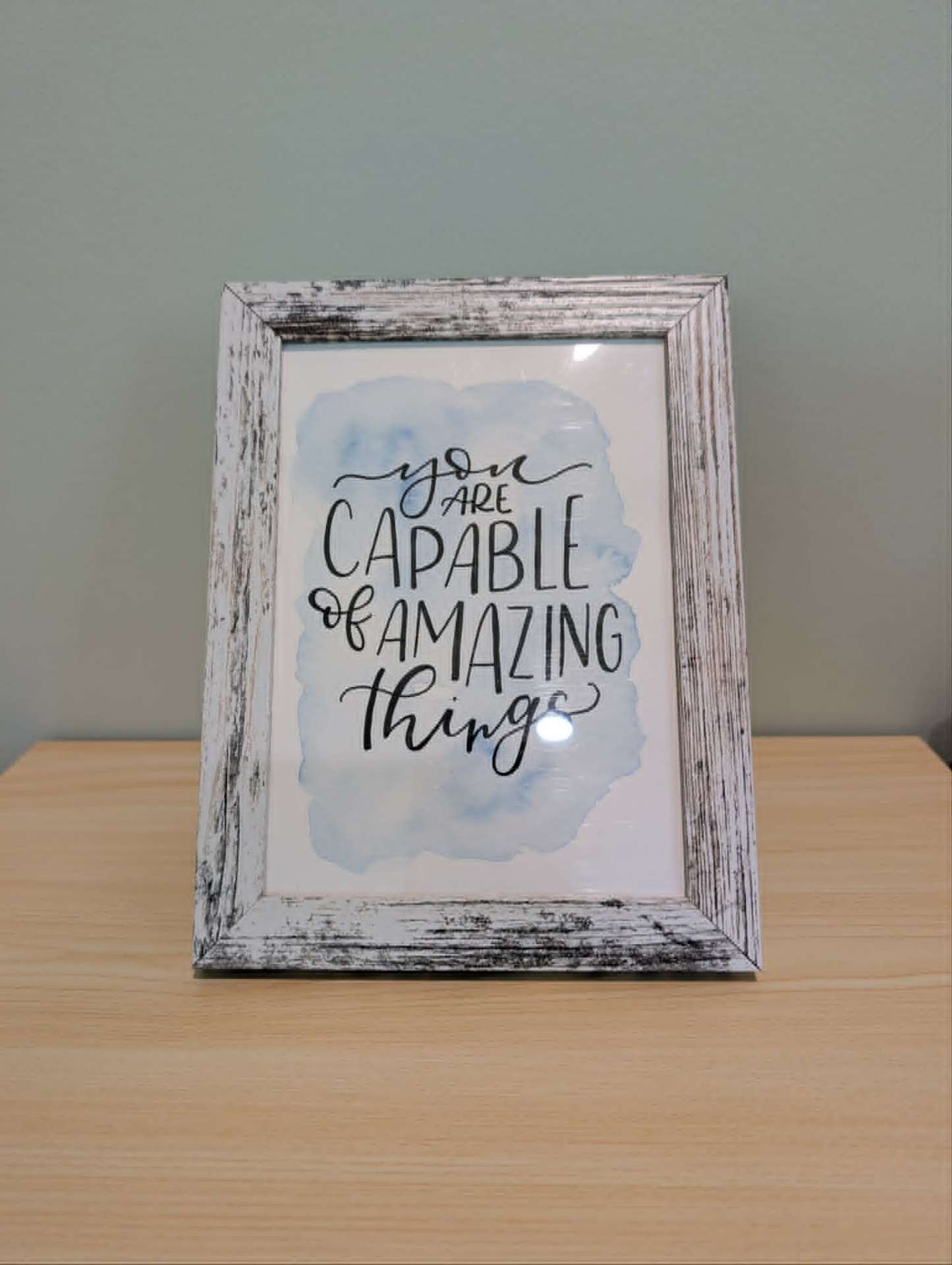 MB Lettered Designs Home Decor - White/Blue/Black Calligraphy Art - 5x7