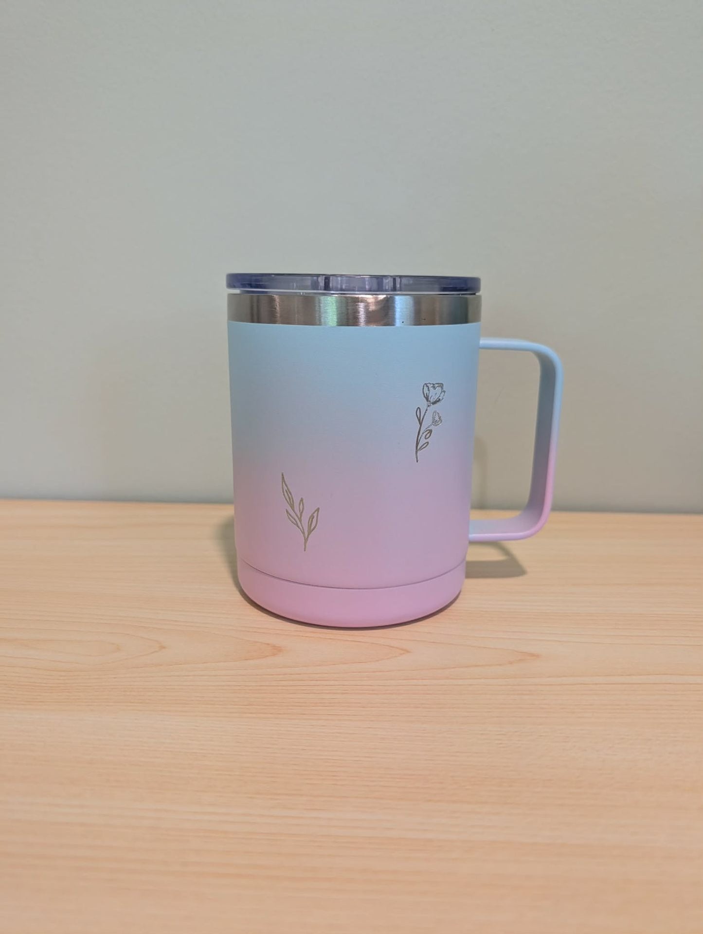 MB Lettered Designs Tumbler - Pastel Pink, Light Blue, Silver Floral Wrap - One size