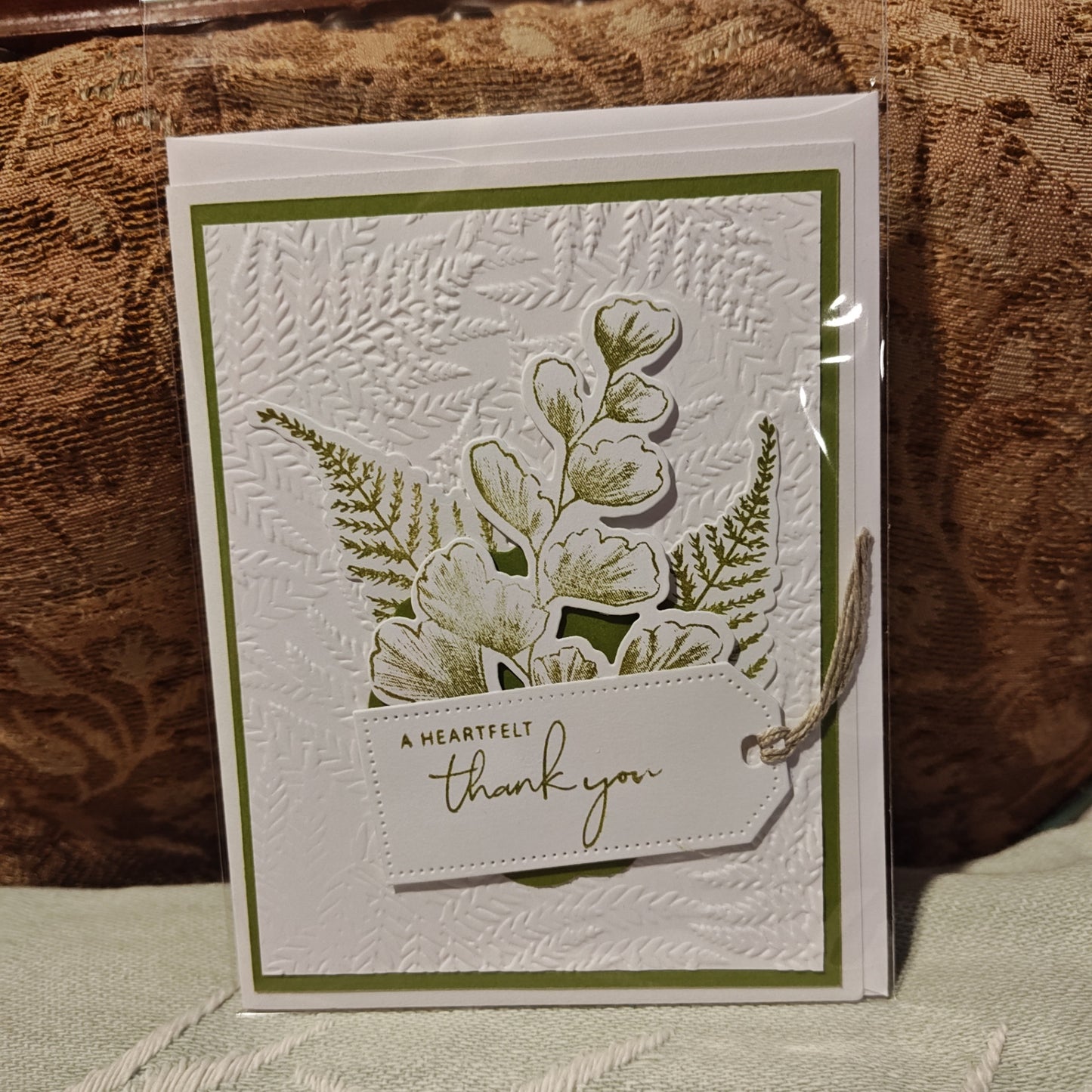 Handmade Greeting Card - White, Green - Standard card size