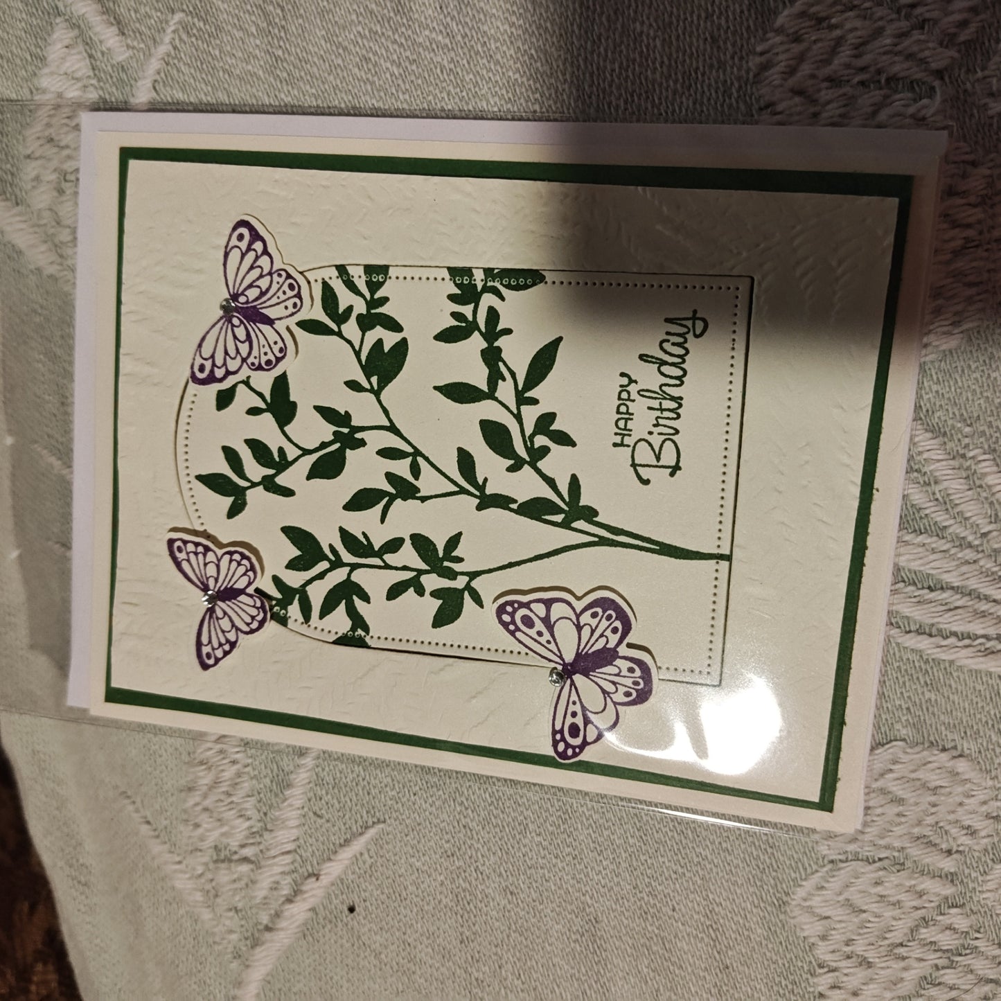 Handmade Greeting Card - Cream/Light Beige, Purple, Green - Standard