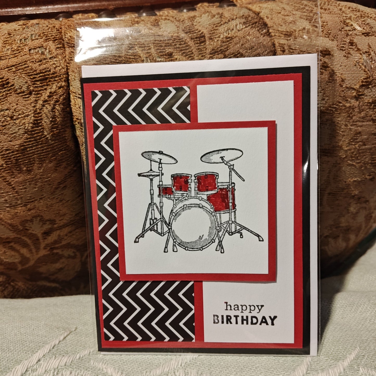 Handmade Greeting Card - Red, White, Black - Standard card size