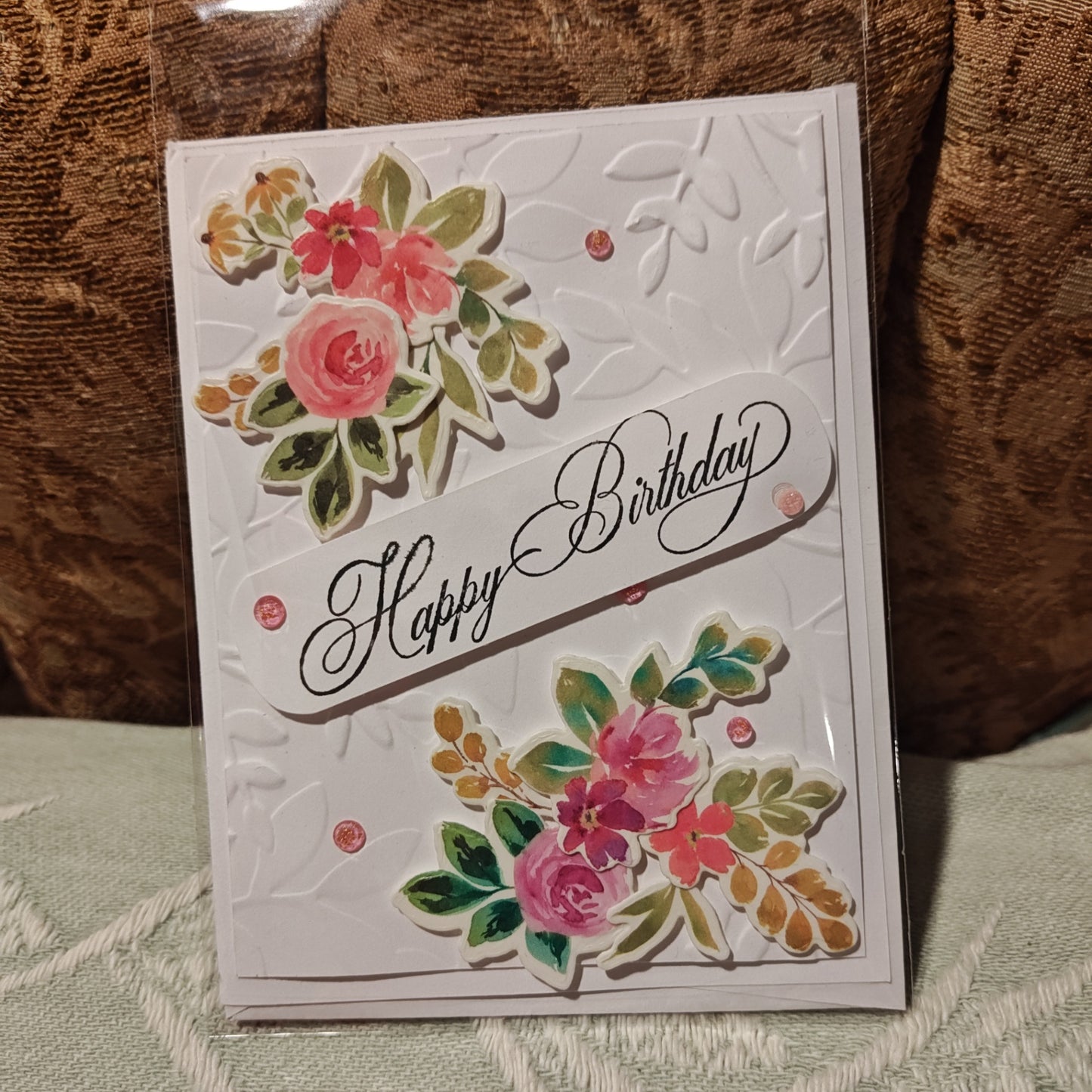 Handmade Greetings Card - White, Pink, Green, Yellow, Gold, Blue, Red - Standard Card