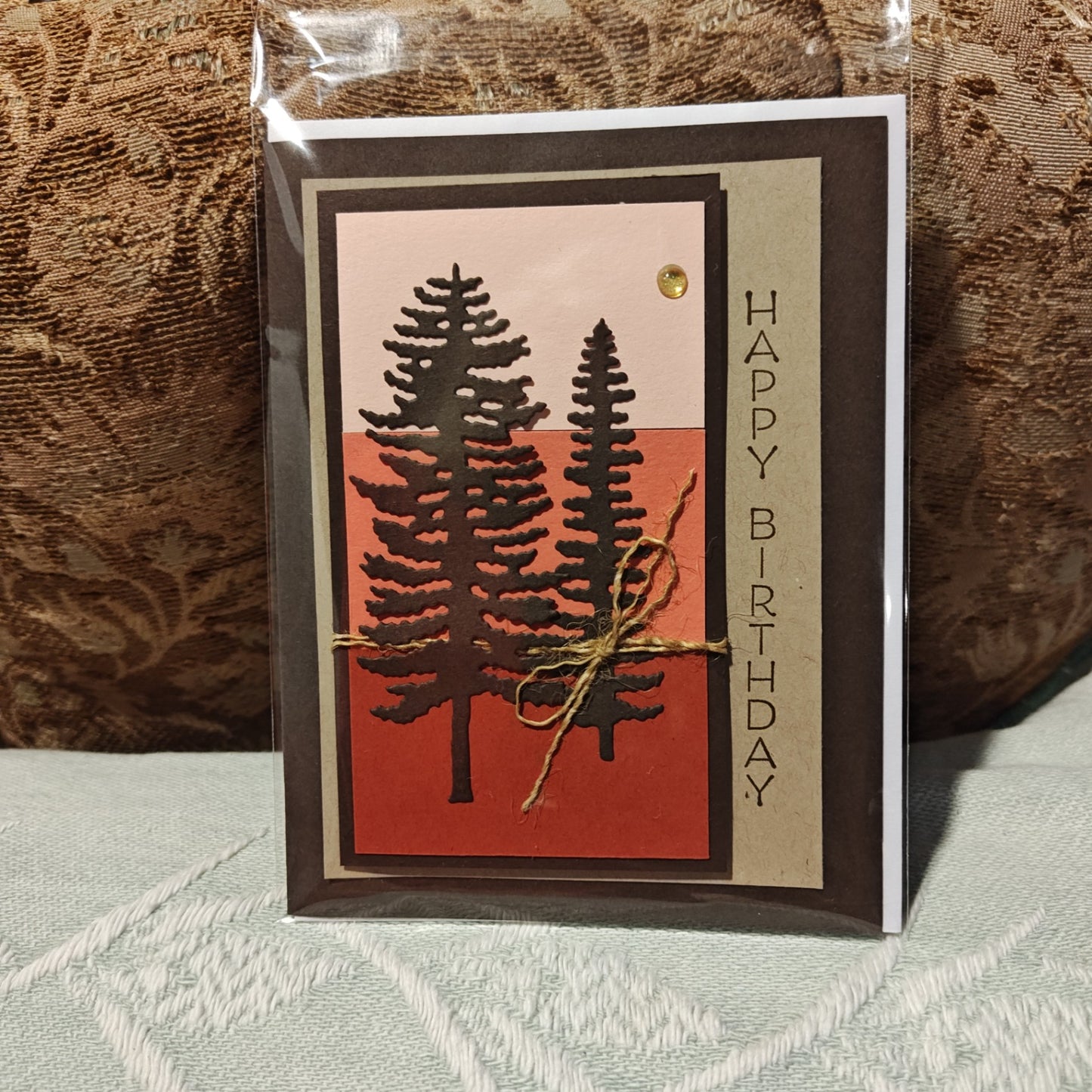 Handmade Greeting Card - Beige, Black, Coral, Brown - Standard Card