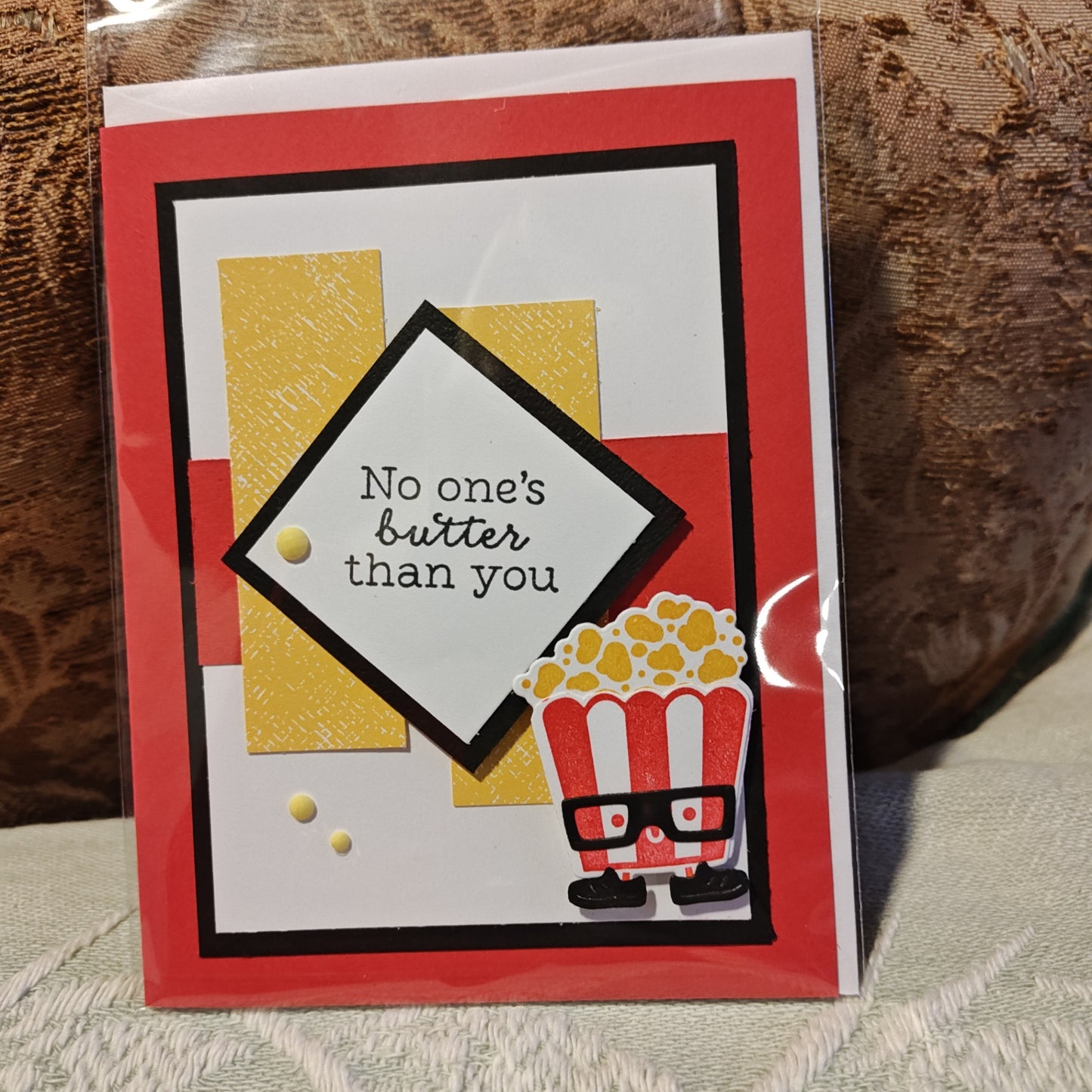 Handmade Greeting Card - Red, Yellow, Black, White - Standard card size