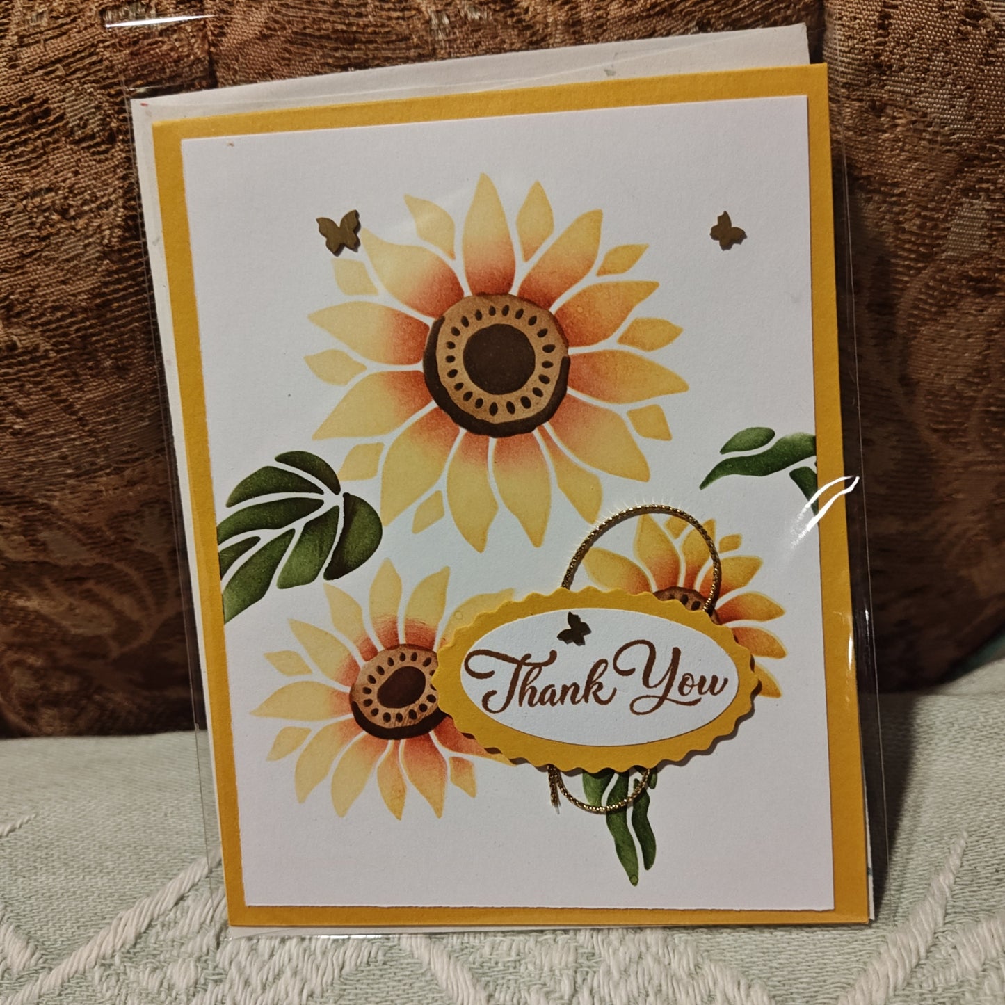 Handmade Greeting Card - Yellow, Green, Brown, White, Peach - Standard