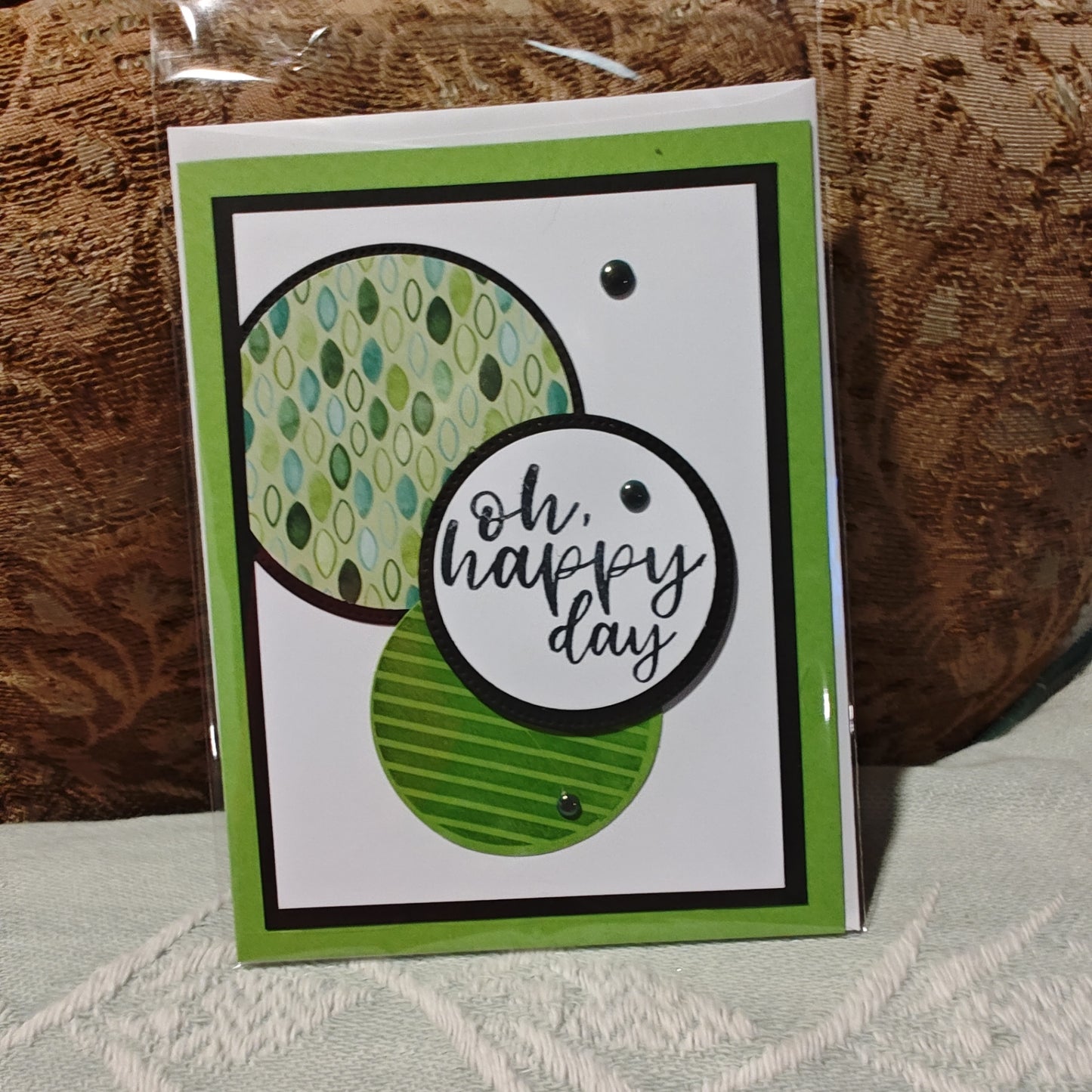 Handmade Greeting Card - Green, White, Black - Standard card size