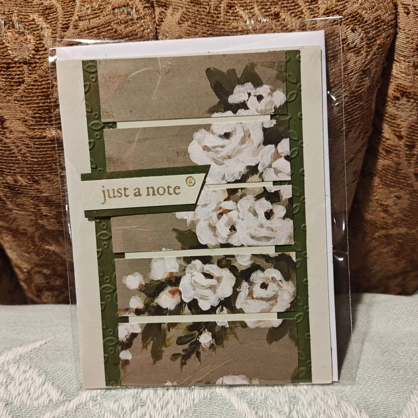 Handmade Greeting Card - Beige, White, Green - Standard