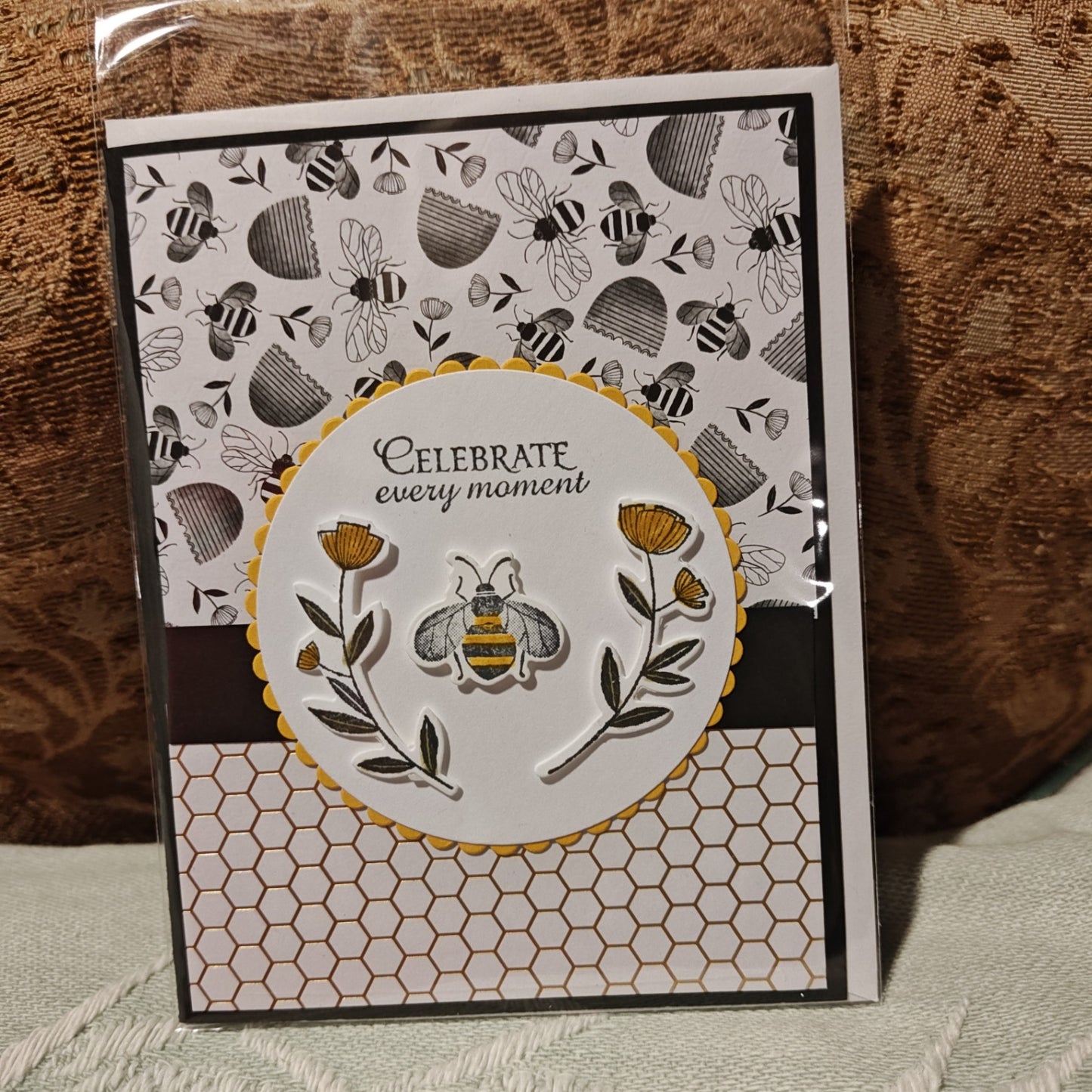 Handmade Greeting Card - Black, White, Yellow, Green - Standard Card
