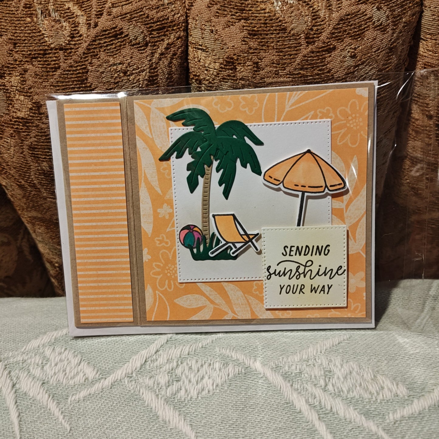 Handmade Greeting Card - Orange, Green, White, Yellow, Pink, Black - Standard card size